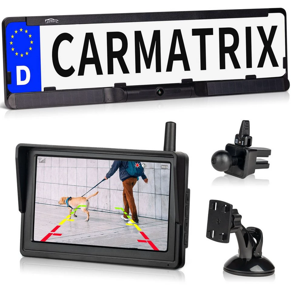 CARMATRIX Premium Solar 4 Rückfahrkamera HD Solar Funk Kennzeichenhalter kabellos
