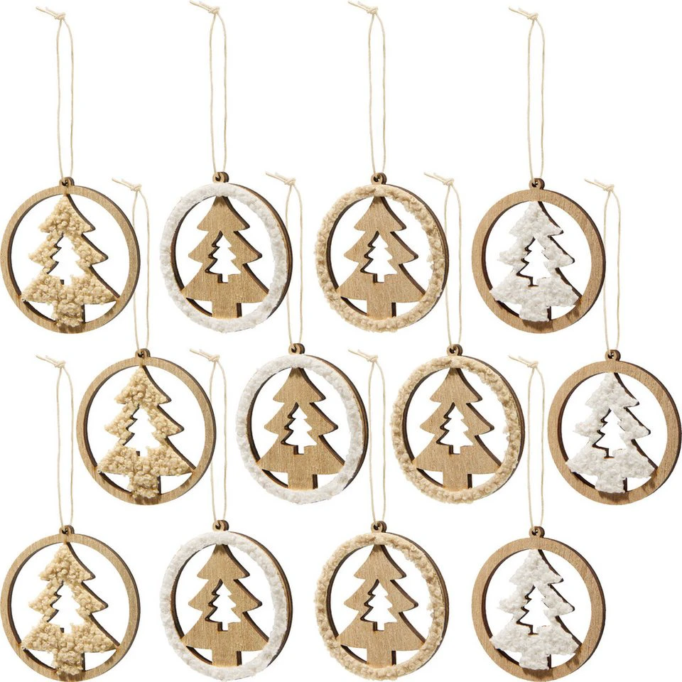 Anhänger Hänger Tanne 12er-Set Holz 7x0,5 cm