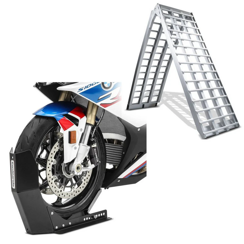 ConStands Auffahrrampe Motorrad Alu CS5 mit Motorradwippe Easy Fix klappbar 680 kg