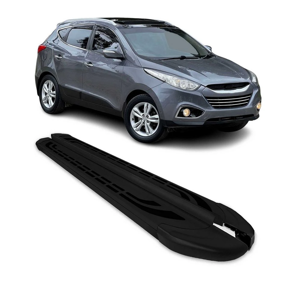 OMAC Trittbretter für Hyundai ix35 2009-16 Aluminium Schwarz 2-tlg. rutschfest
