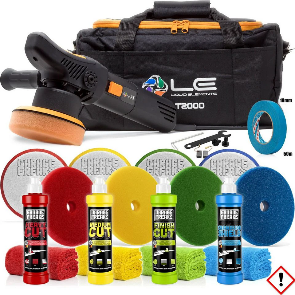 Garage Freaks Exzenter Poliermaschine Polierset Liquid Elements T2000 V3 Polierzubehör