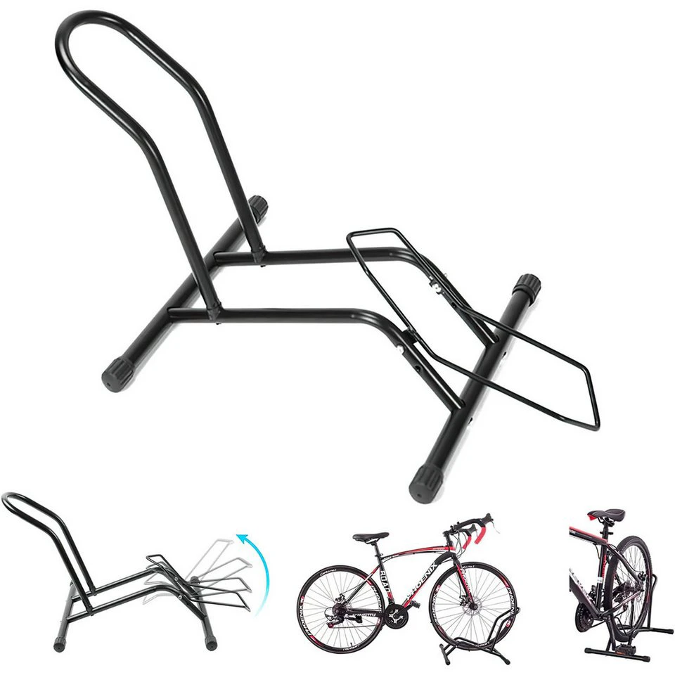 HEYHIPPO Fahrradständer Metall schwarz 44,5 x 37 cm rutschfeste Gummifüße Reifenbreite 8–11 cm