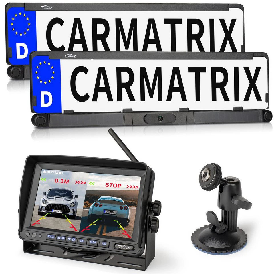 CARMATRIX Premium Solar 5 DUO Rückfahrkamera Solar Funk Video Rückfahrsystem 7 Zoll HD-IPS Monitor