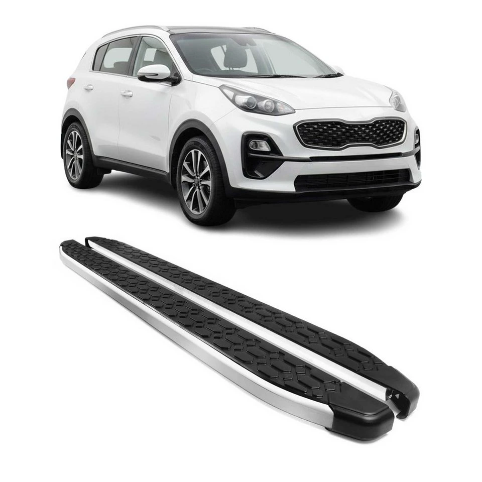 OMAC Alu Seitenschweller für Kia Sportage 2015-2021 Silber 2tlg rutschfest