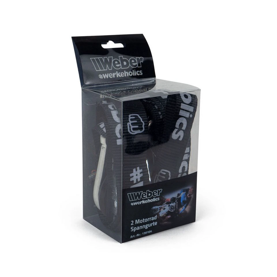 Weber GmbH Spanngurt Motorrad schwarz weiß 2,5 x 200 cm 550 kg Set 2 Stück
