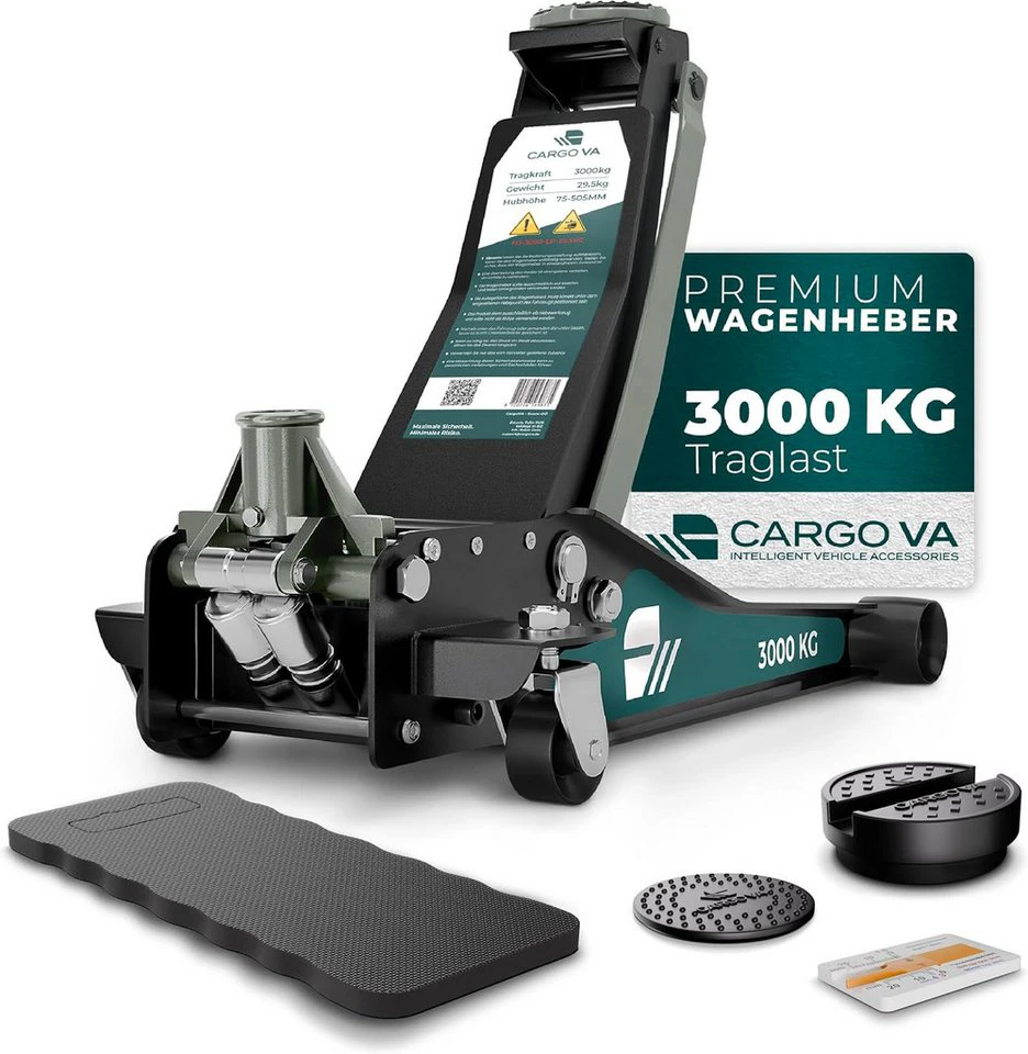 CargoVA Rangierwagenheber 3T hydraulisch 75–505 mm Doppelkolben Profi-Set geprüft