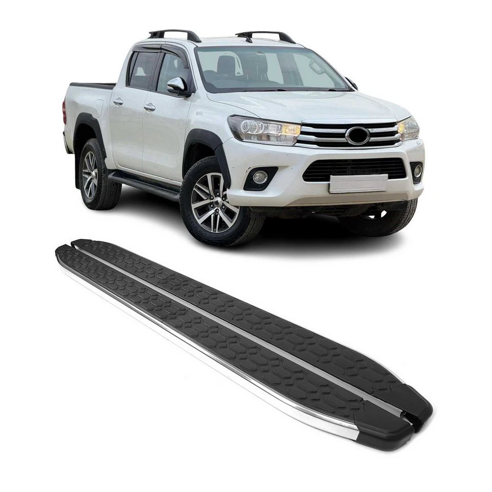 OMAC Trittbretter Toyota Hilux DoubleCab 2015-2025 Stahl Schwarz Silber 2-tlg.