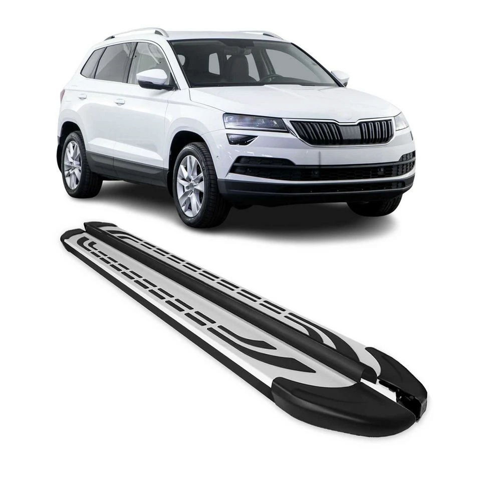 OMAC Kfz-Schmutzfänger Trittbretter Skoda Karoq 2017-2025 Silber Schwarz 2-tlg rutschfest