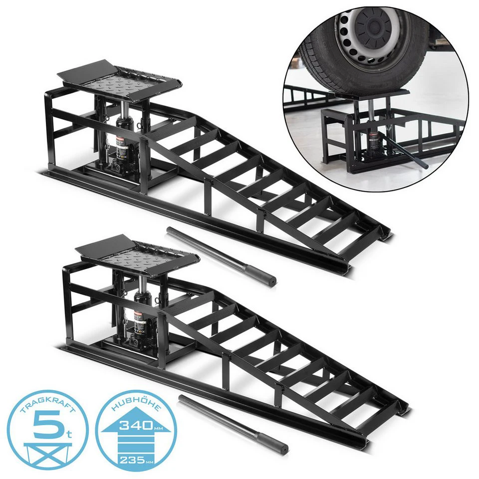 STAHLWERK Hydraulische Auffahrrampe GTH-14 ST 2er Set 5 t Stahl 23,5-34 cm