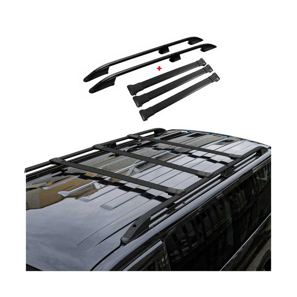 OMAC Dachträger Dachreling Set VW Transporter T5 T6 L2 Alu Schwarz 5-teilig