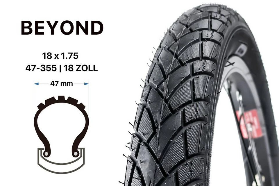 Beyond Fahrradreifen 18 Zoll Drahtreifen 47-355 Schwarz City Trekking