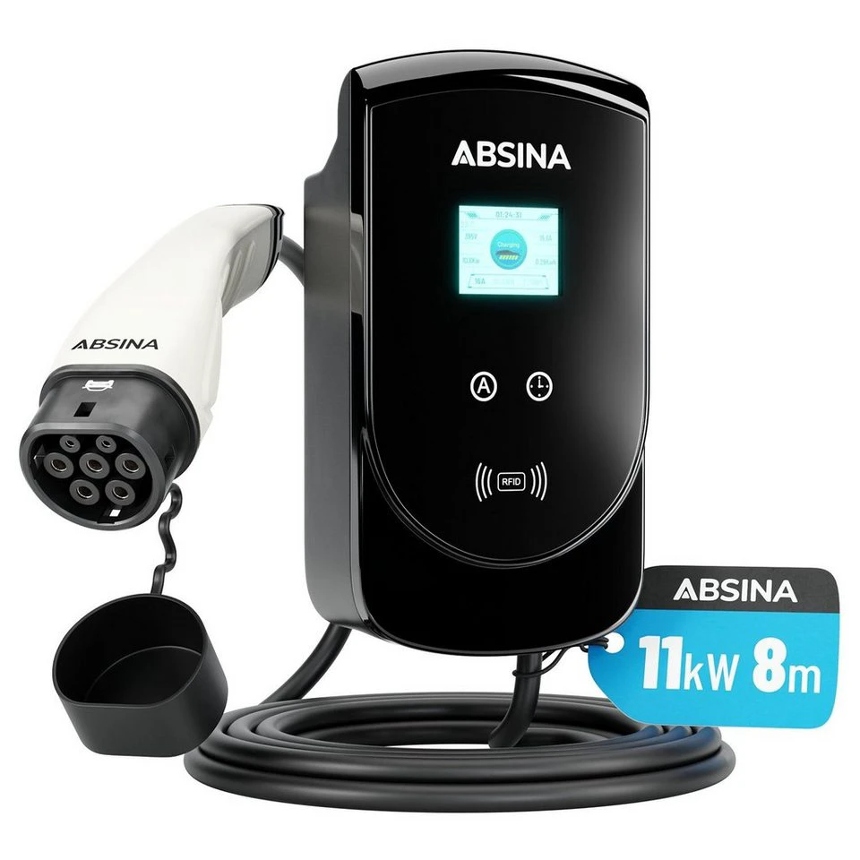 ABSINA Wallbox 11kW Typ 2 Ladekabel 8m bis 16A RFID LCD Anzeige