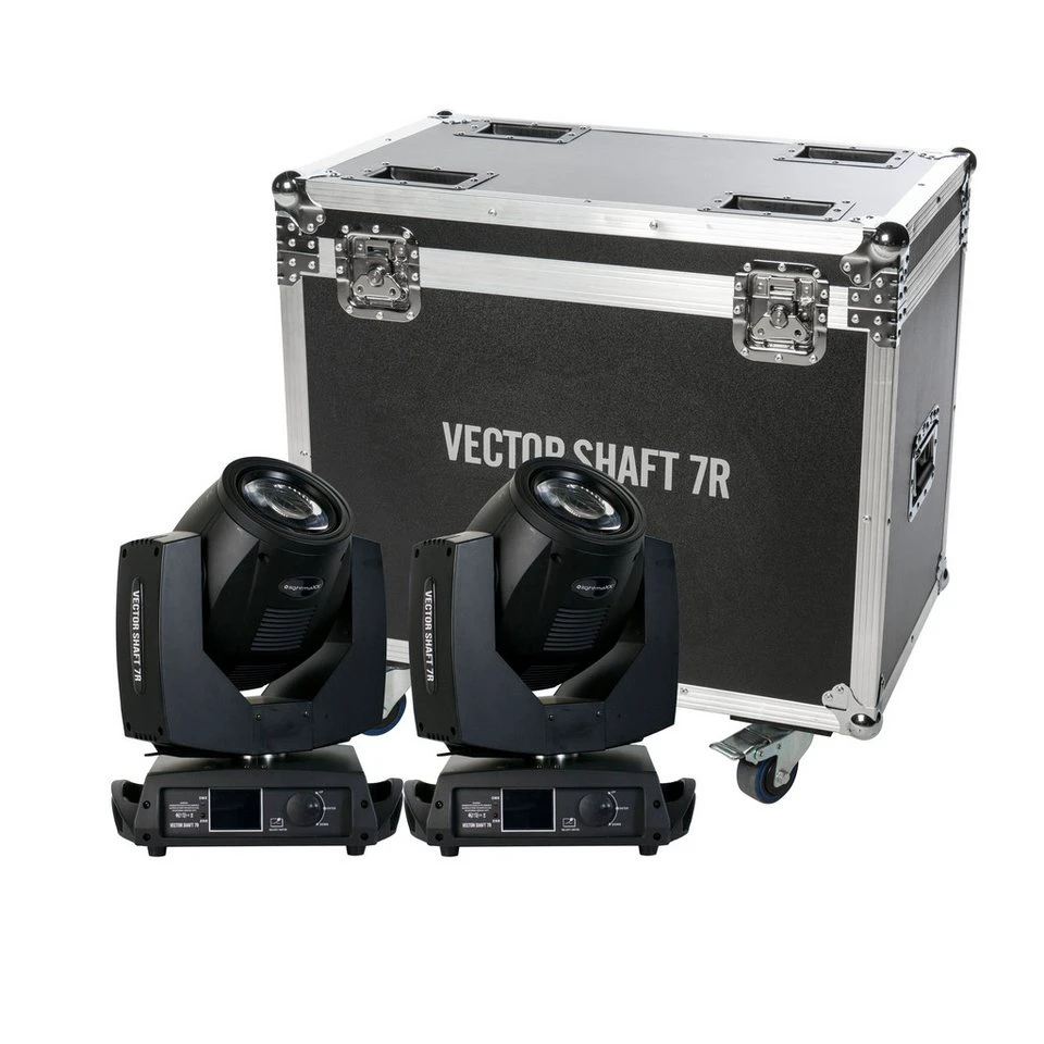 lightmaXX VECTOR Shaft 7R Moving Head Beam Set 230 W Prisma 8-fach Tour Case