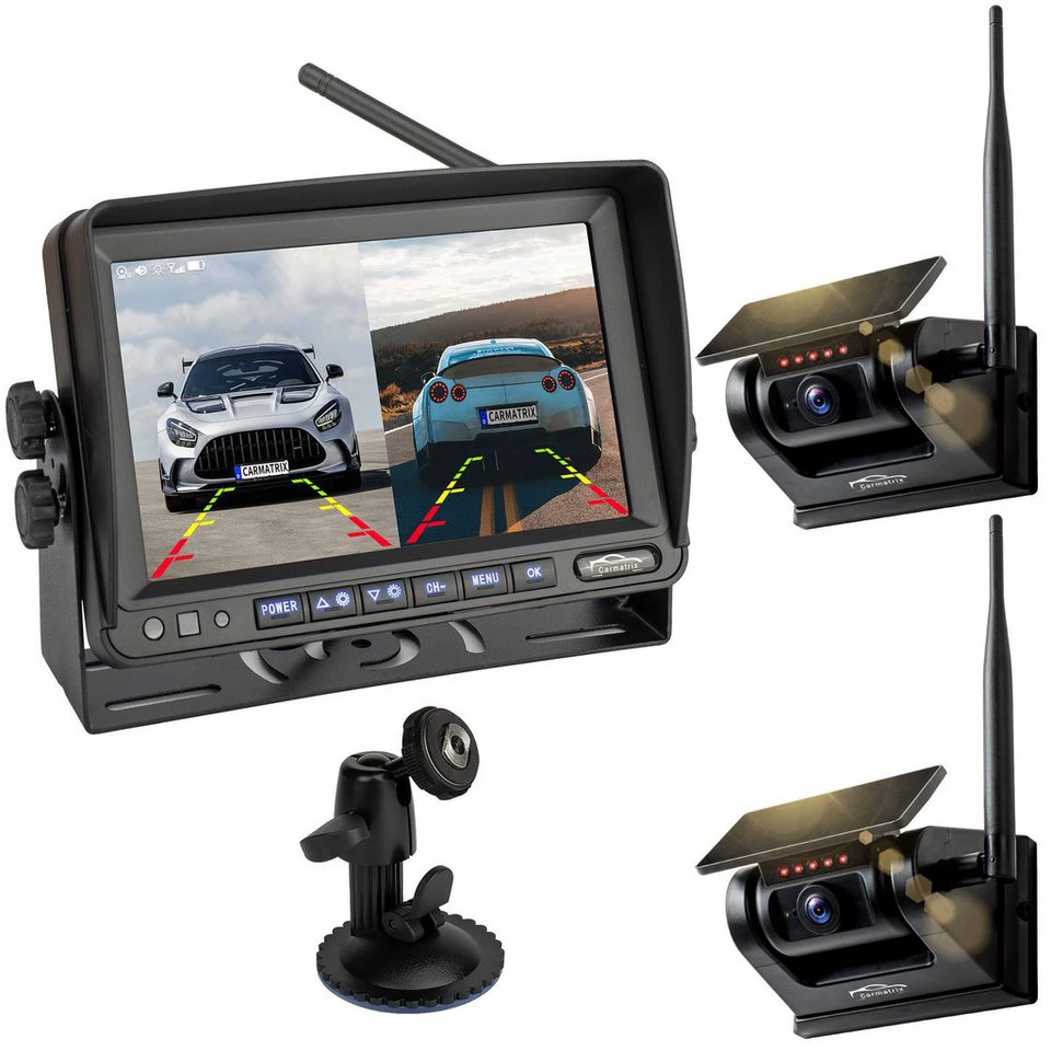 CARMATRIX Premium Solar 7 DUO Rückfahrkamera Solar Funk Rückfahrsystem Magnet