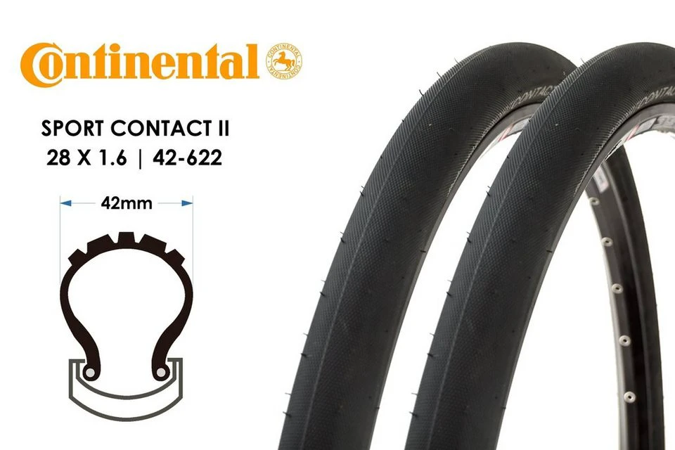 CONTINENTAL Sport Contact II Fahrradreifen 2 Stück 28 Zoll 28x1.60 schwarz Drahtreifen