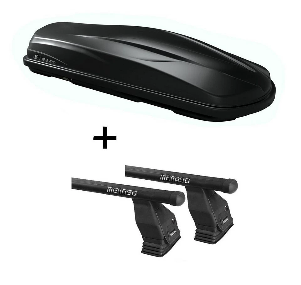 VDP Dachbox/Gepäckbox CUBE470 mit Menabo Tema Stahl Dachträger Fiat Fiorino Hochdachkombi 1988-1993