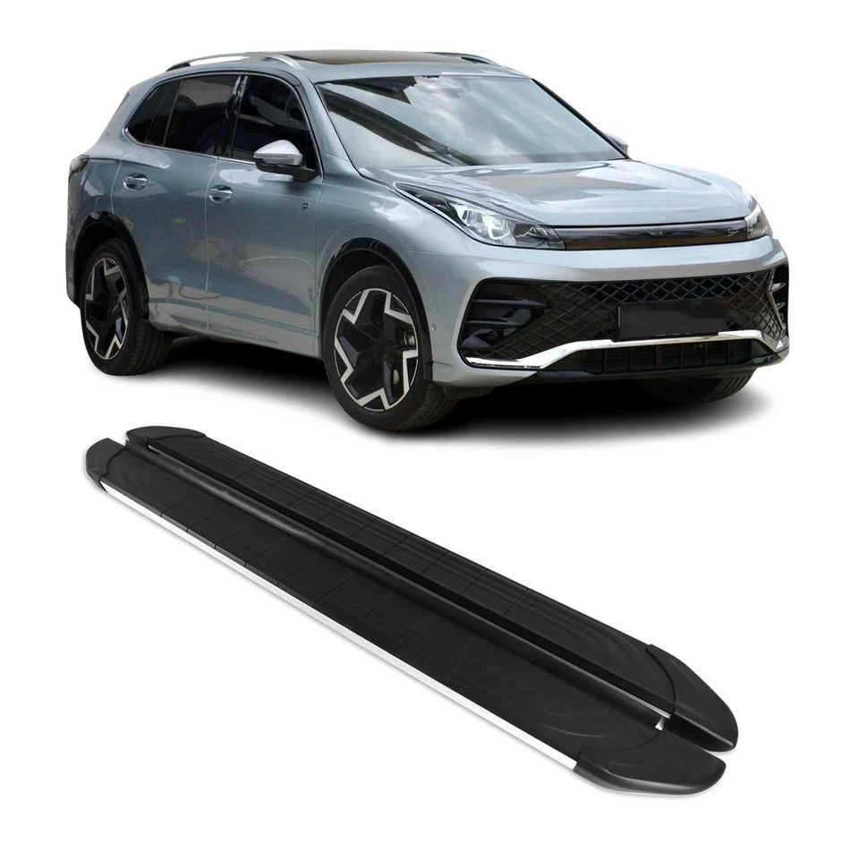 OMAC Trittbretter für VW Tiguan Mk3 2024-2025 Aluminium ABS Schwarz Silber 2-tlg.