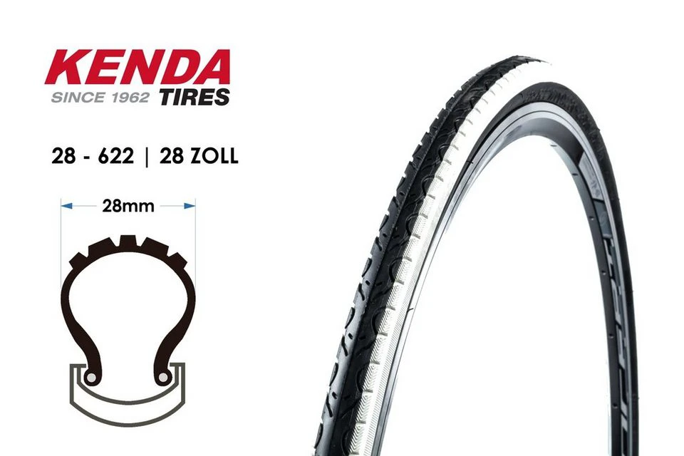 KENDA K-West K193 Fahrradreifen 28 Zoll Drahtreifen Citybike Schwarz