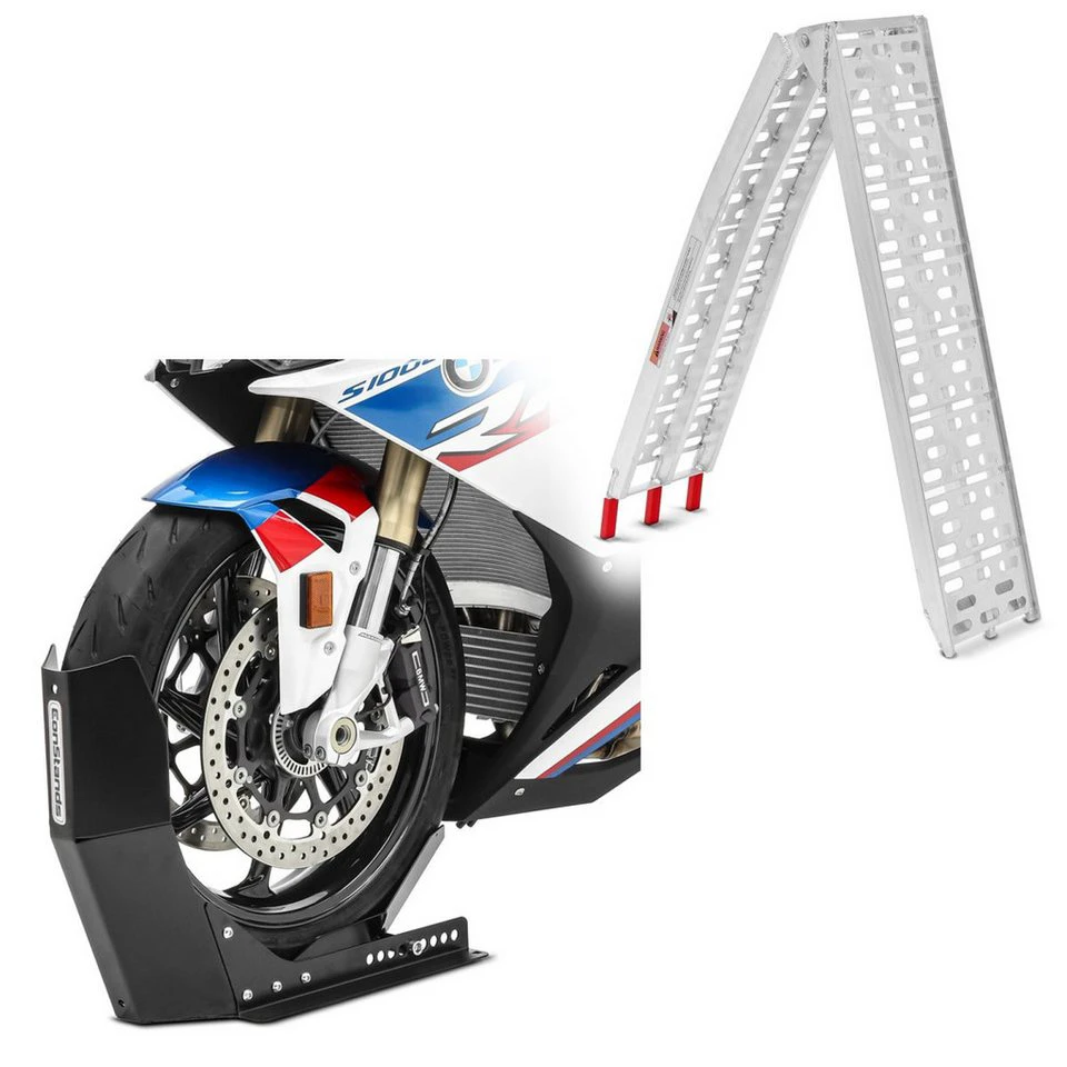 ConStands Auffahrrampe Motorrad Alu CS1 mit Motorradwippe Easy Fix klappbar 340 kg