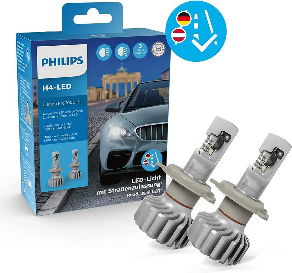 Philips Ultinon Pro6000 H4 LED KFZ-Ersatzleuchte 12V P43t 5800K Straßenzulassung 2 St.