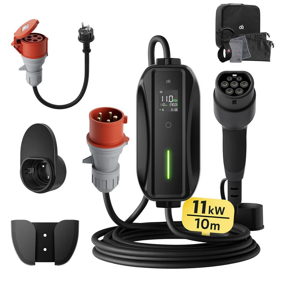 dé Mobile Wallbox/Ladestation 11kW 16A 3-phasig 10m Ladekabel CEE 6-16A Typ 2