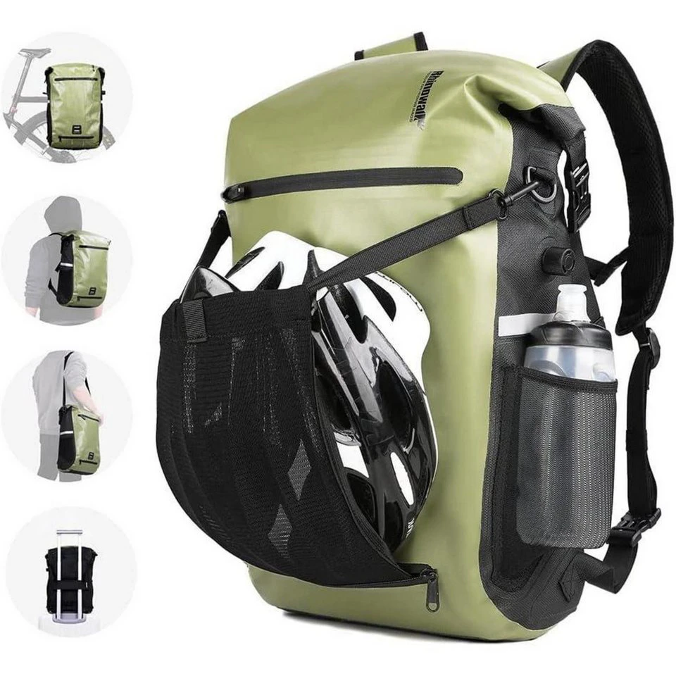 LuxusKollektion Fahrrad-Gepäckträger 3-in-1 Fahrradtasche 22-25L Grün wasserdicht