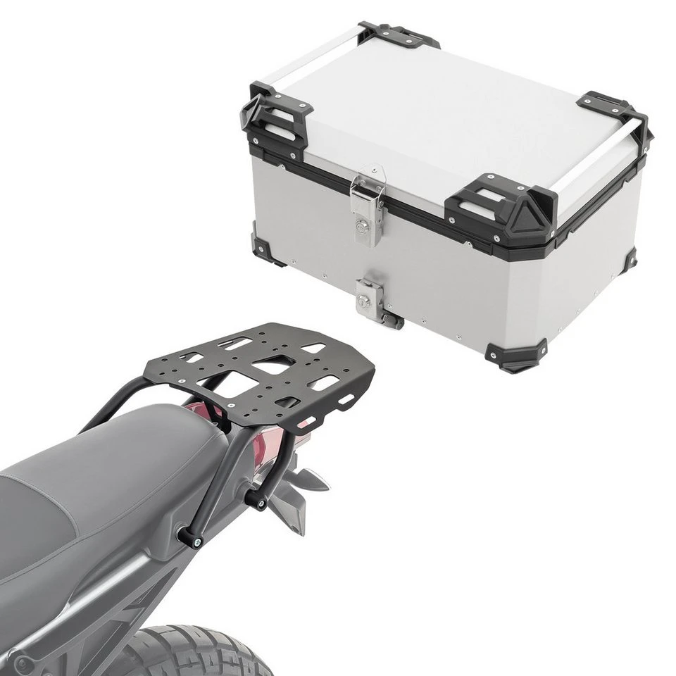 Bagtecs Alu Topcase XB65 Set mit Gepäckbrücke für Aprilia Tuareg 22-25 silber