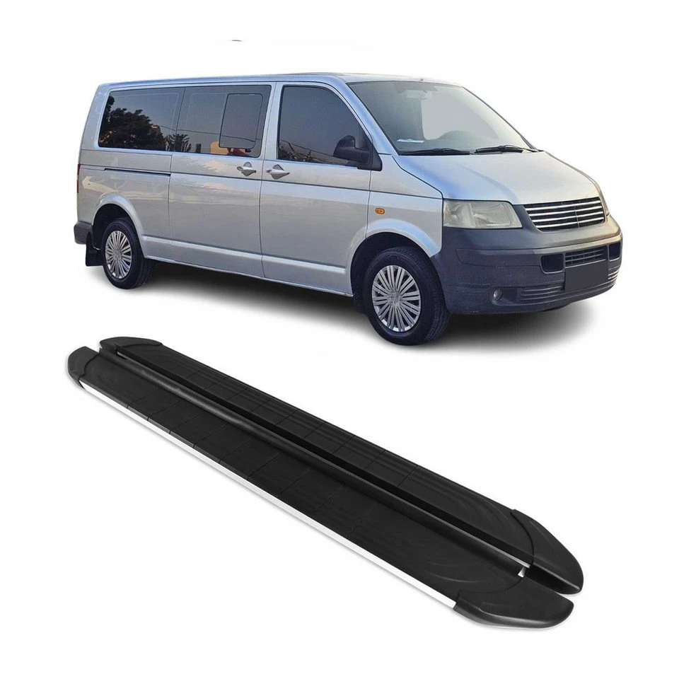 OMAC Kfz-Schmutzfänger Trittbretter VW Transporter T5 2003-15 L2 lang 2-tlg. Aluminium ABS rutschfest