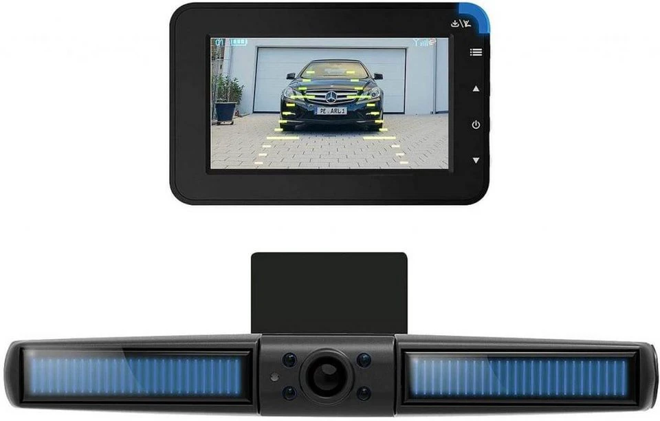 Lescars Solar-Funk-Rückfahrkamera 2,4 GHz kabellos mit 4,3" Monitor
