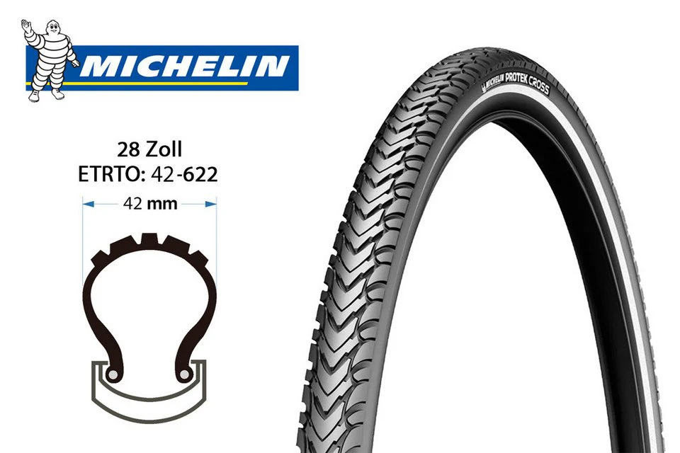 Michelin Protek Cross Fahrradreifen 28 Zoll 42-622 Drahtreifen schwarz mit Reflexstreifen