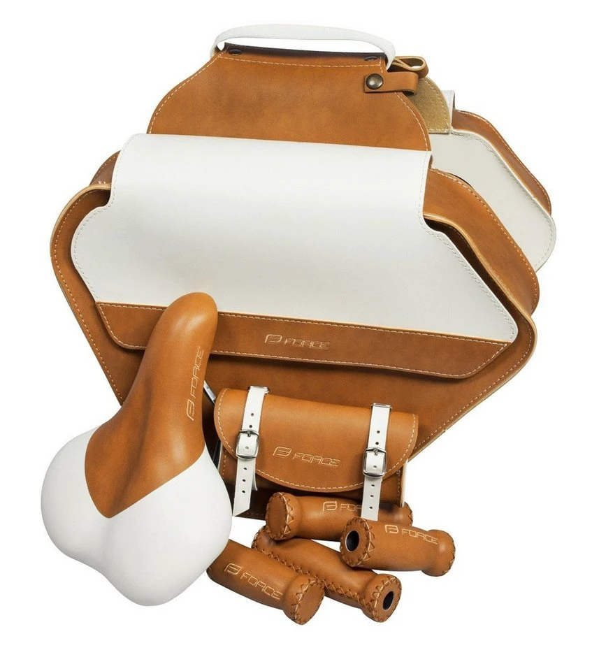 FORCE Fahrradsattel Set BRISTOL Retro Look mit Taschen und Griffen