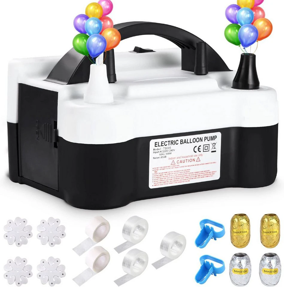 SinLaw Elektrische Ballonpumpe 600 Watt 2 Modi Doppeldüsenpumpe tragbar