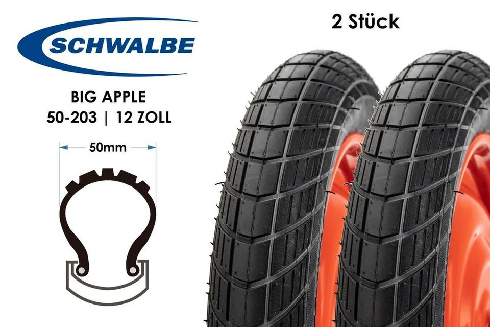 Schwalbe Big Apple 2 Stück Fahrradreifen 12 x 2.00 Active Line Schwarz