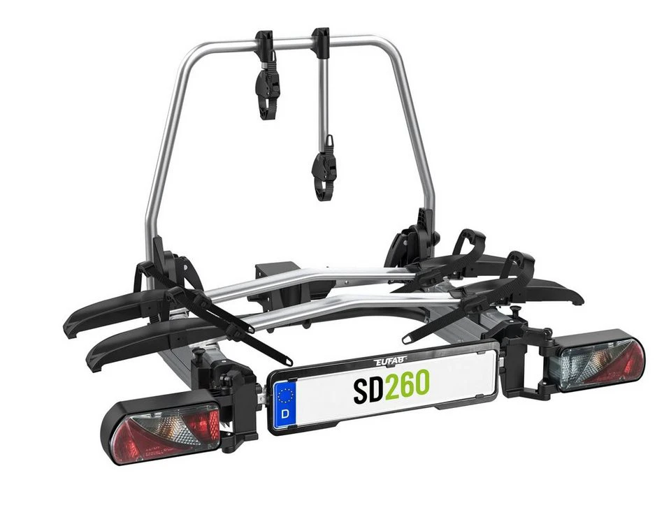EUFAB Heckfahrradträger SD260 Flügeltür Kupplungsträger 2 Fahrräder E-Bike ausziehbar klappbar