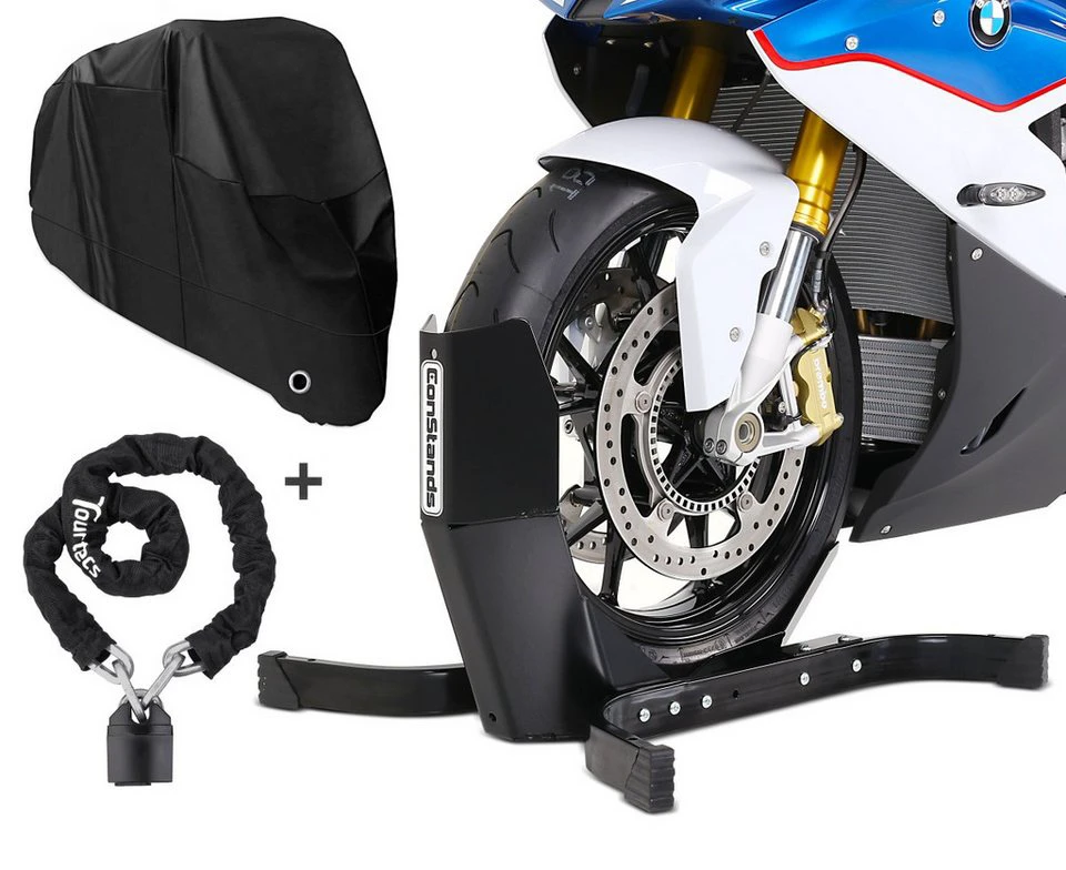 ConStands Set SM4 Motorradwippe Easy Plus Kettenschloss KS1 Abdeckplane XL Yamaha MT-125 MT-10
