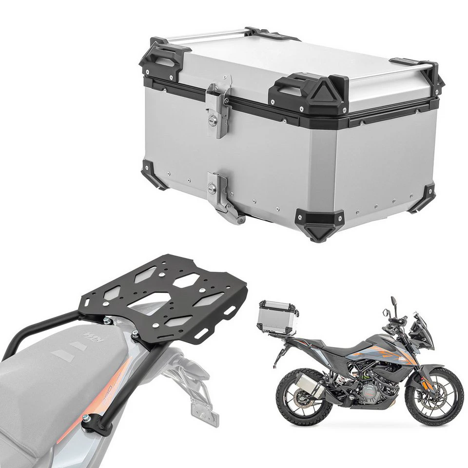 Bagtecs Topcase Set XB65 Aluminium 65 Liter silber Gepäckbrücke KTM 390 Adventure 20-24