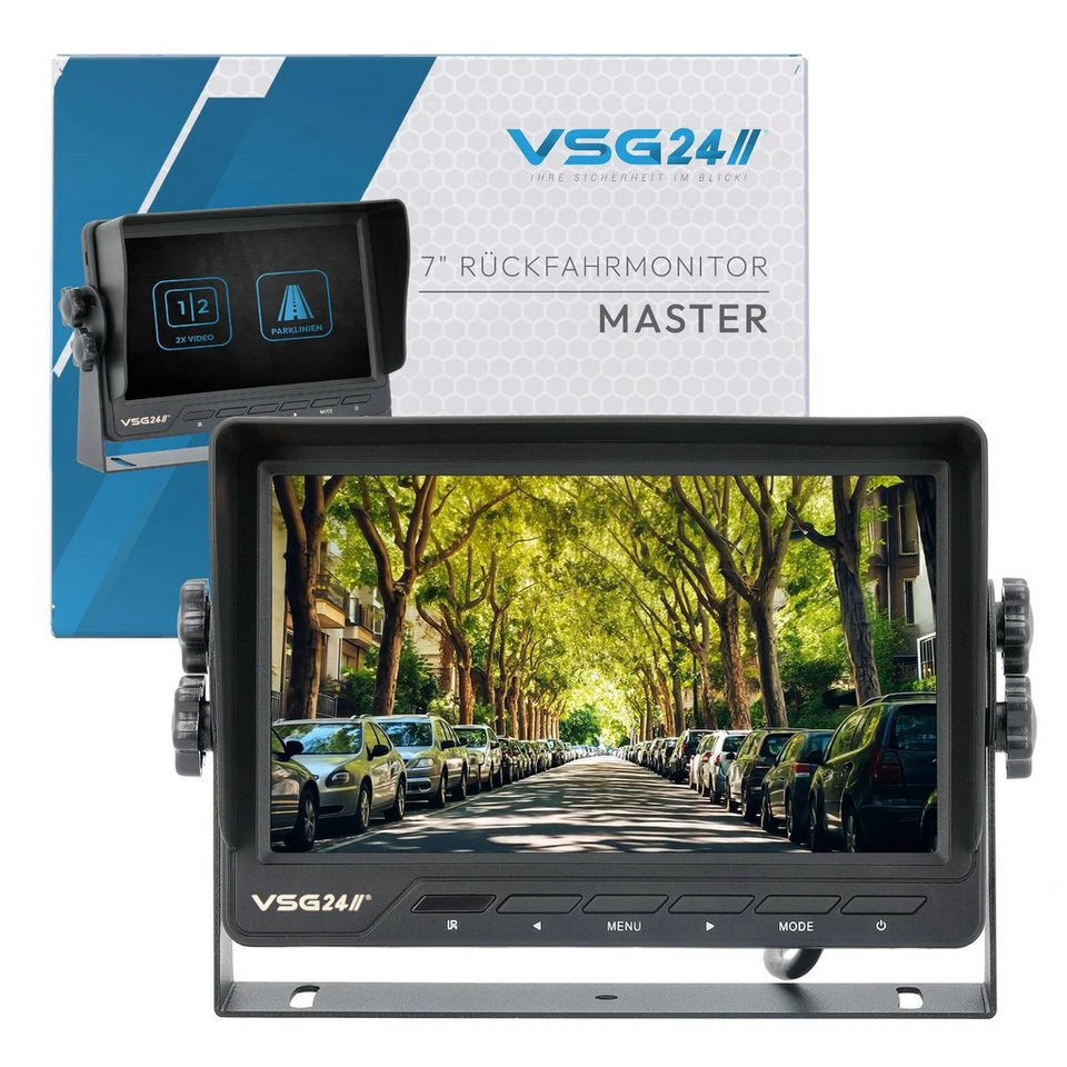 VSG24 MASTER Rückfahrmonitor 7 Zoll Parklinien 2 Kameraeingänge 12/24 Volt