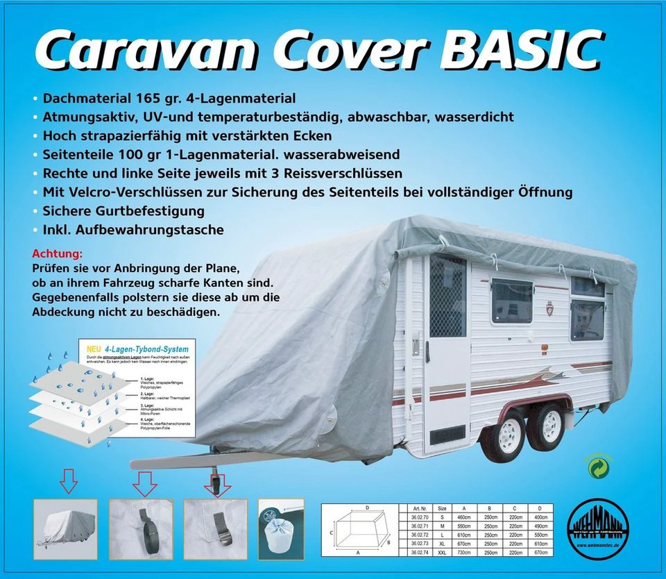 Wehmann Wohnwagenschutzhülle Basic TYBOND 160 g/m² 4-Lagen-Material