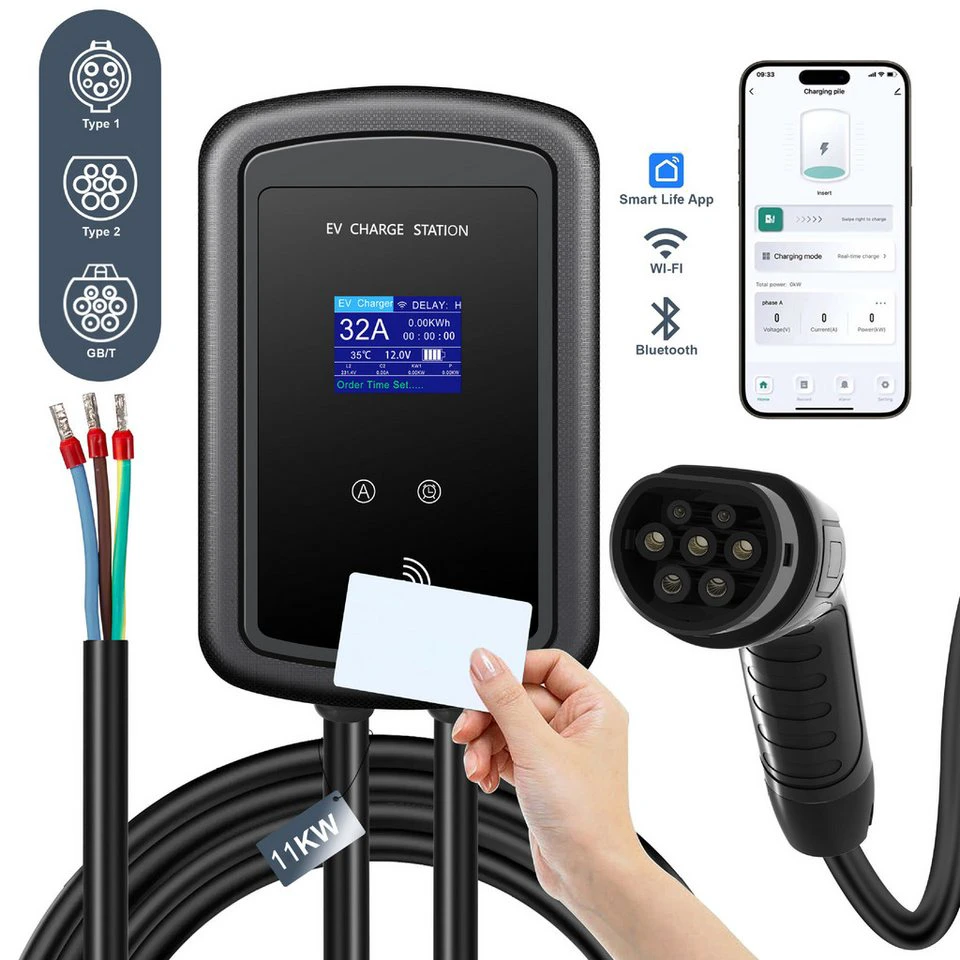 Tekoo Elektroauto-Ladestation 11kW Wallbox Typ 2 3-phasig App RFID 5m Ladekabel