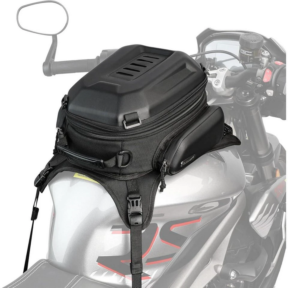 Rhinowalk Motorrad-Tankrucksack Hartschale wasserdicht 18L Schwarz mit Rucksackgurten