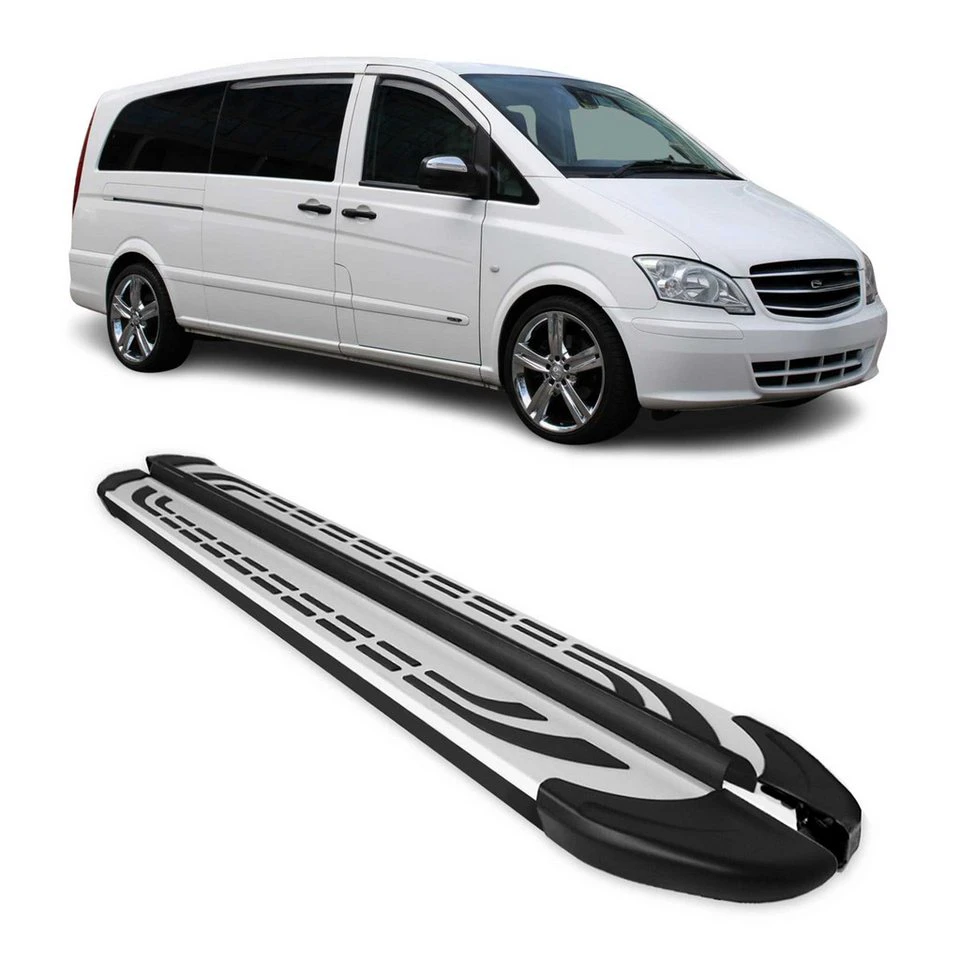 OMAC Aluminium Trittbretter Mercedes Vito L3 2003-2014 Schwarz 2-teilig rutschfest