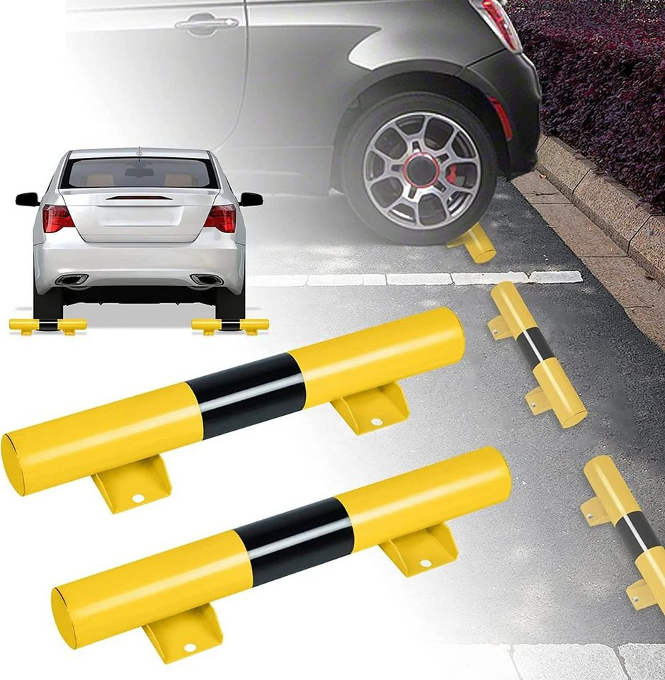 AUFUN Absperrpfosten Parkplatzbegrenzung Radstopper 2er Pack Stahl Schwarz Gelb