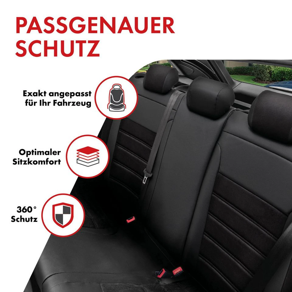 WALSER Autositzbezug Passform Plus PKW 2 Vordersitzbezüge 2 Kopfstützenbezüge 1 Armlehnenbezug