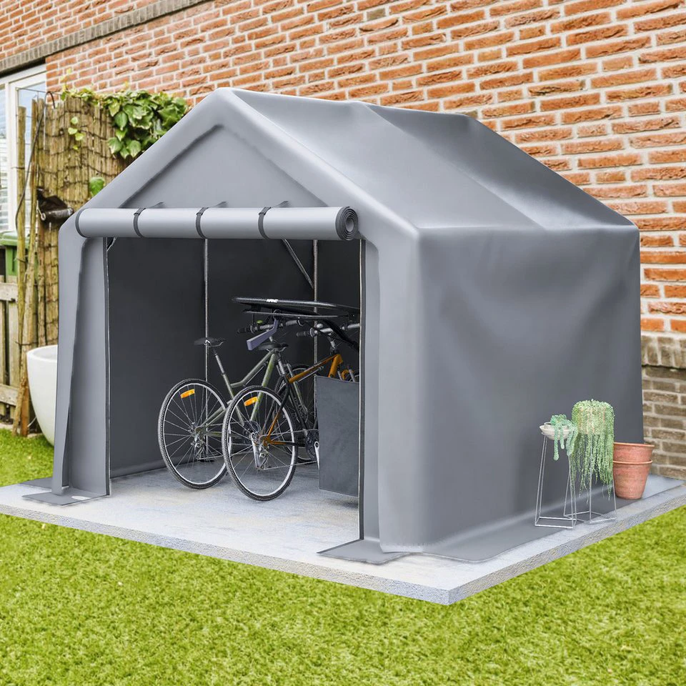 Odikalo Carport-Geräteraum Gerätehaus Metall PE-Plane Rolltor wasserdicht 244x241x217 cm