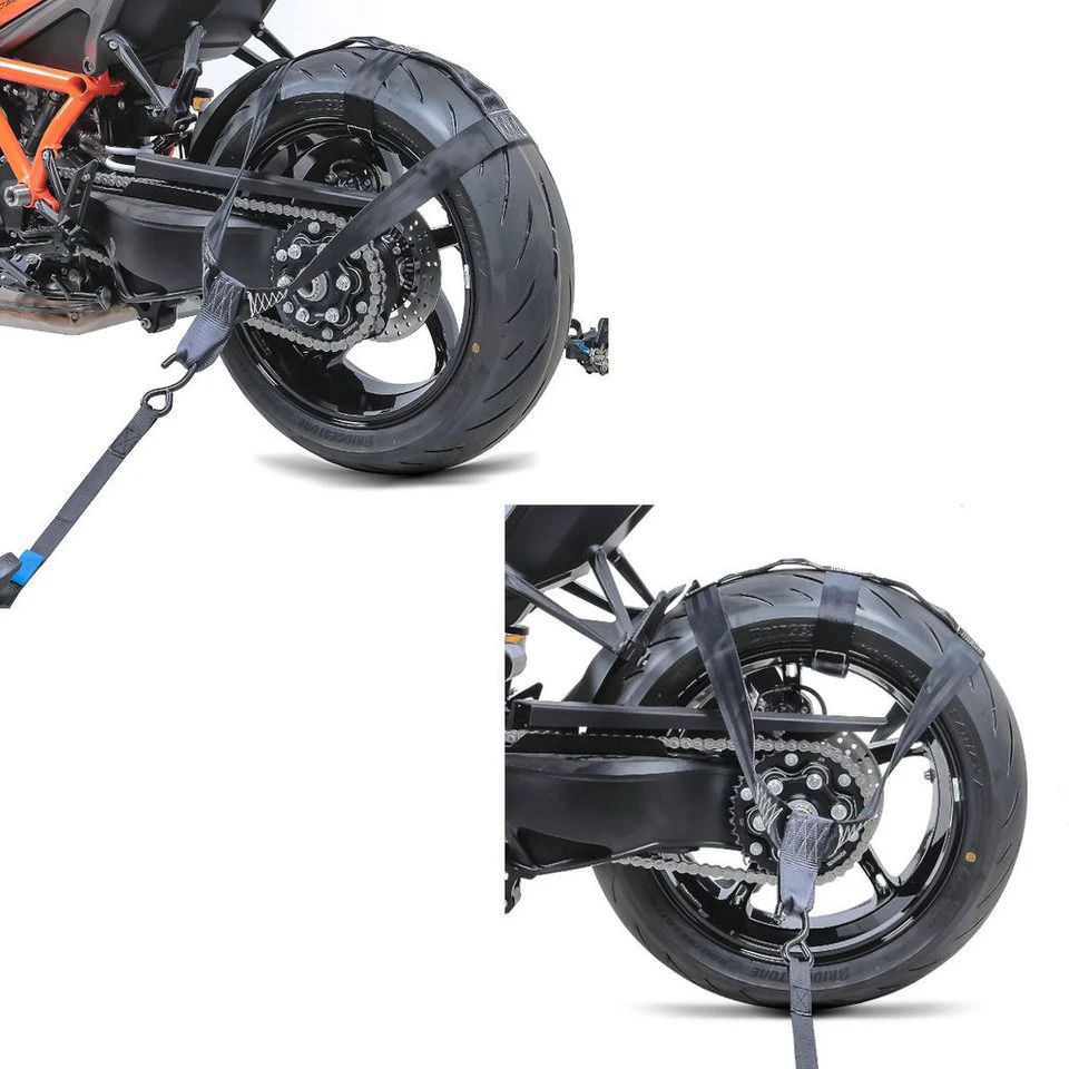ConStands Hinterrad Zurrgurt mit 4x Ratschen-Spanngurten Set Motorradtransport