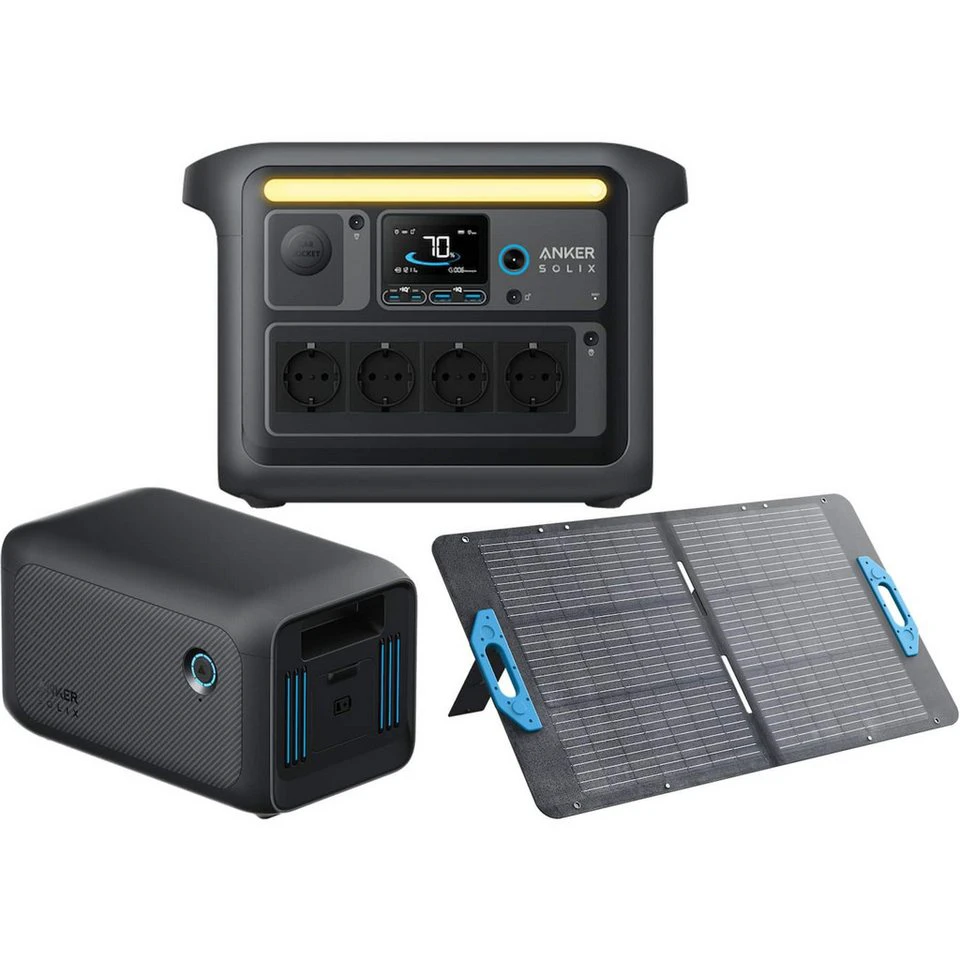 Anker SOLIX Powerstation-Set C1000X mit Erweiterungsakku BP1000 und Solarmodul PS100
