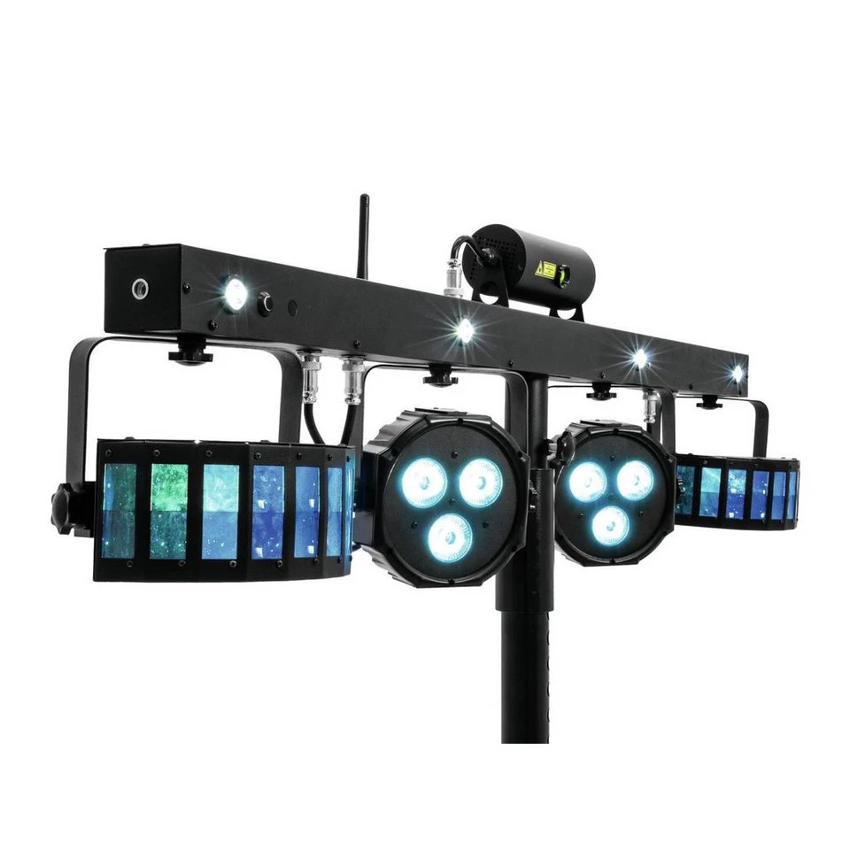 EUROLITE LED KLS Laser Bar FX-Lichtset mit M-3 Boxenhochständer, 2 Derbys, 2 Spots