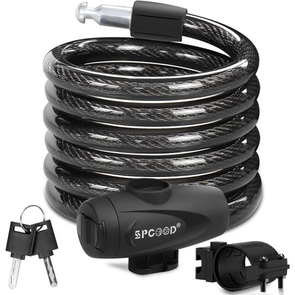 SPGOOD Fahrradschloss 120 cm 12 mm Stahlkabel PVC-Beschichtung 2 Schlüssel