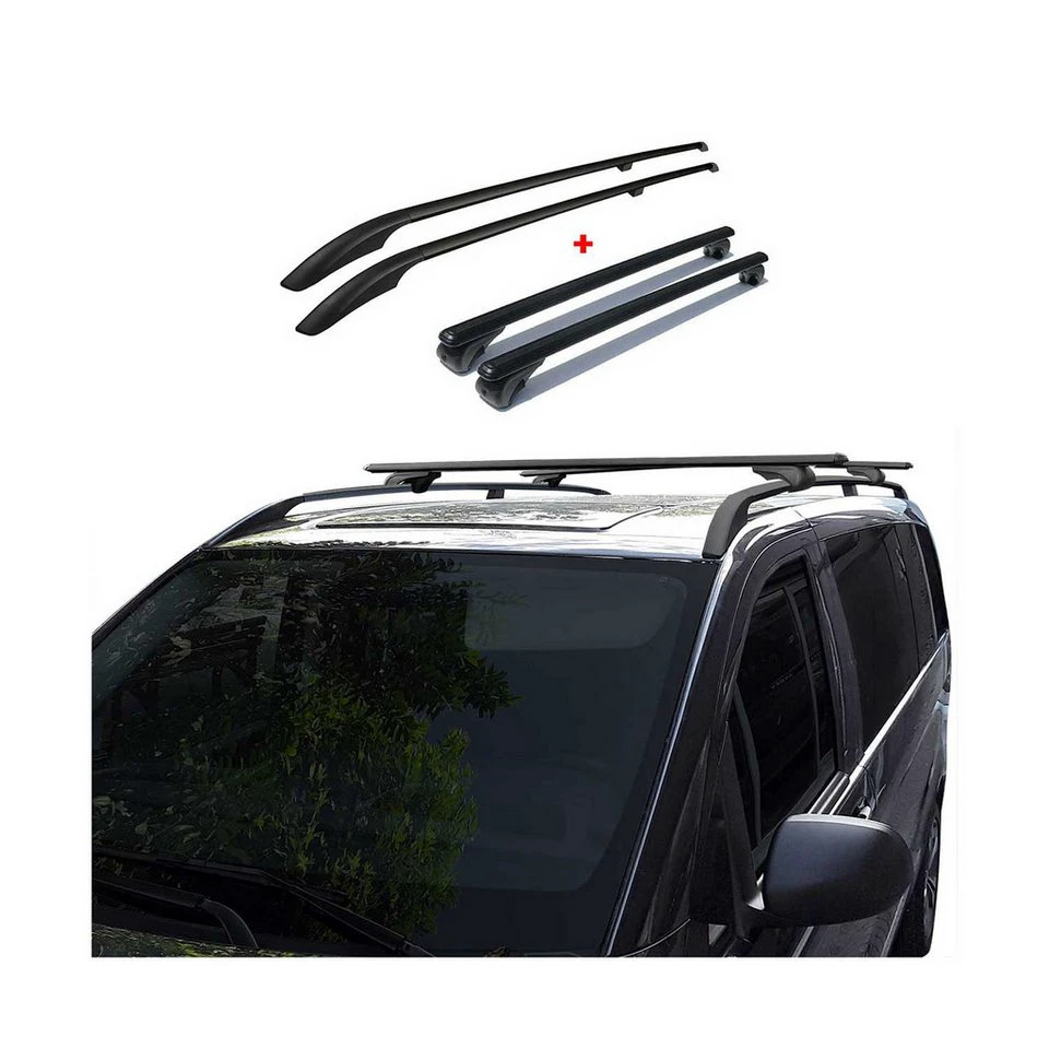 OMAC Dachträger Dachreling Set VW Caddy 2003-2015 kurzer Radstand Aluminium Schwarz 4tlg