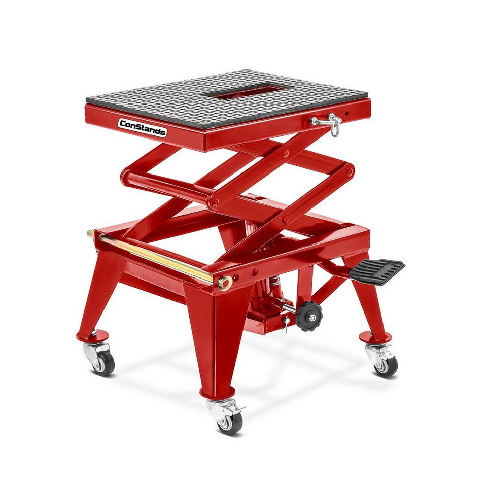 ConStands Motorradheber Crosslift XL Hydraulik Hebebühne mit Rädern rot